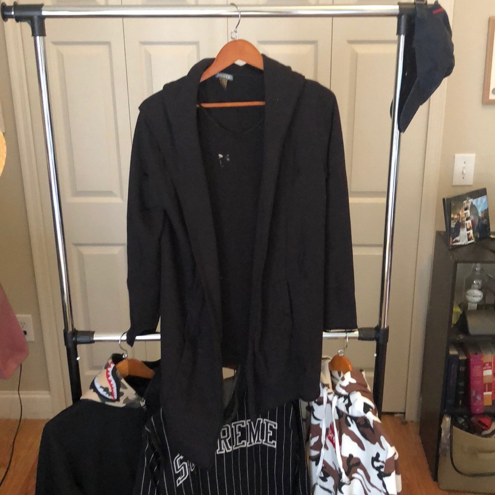 H&M’s distressed long lined cardigan/hoodie